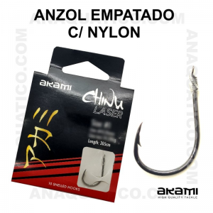 ANZOL AKAMI EMPATADO CHINU Nº 5 BLACK NICKEL - LINHA NYLON-  0.28mm - C/ 10 PCS