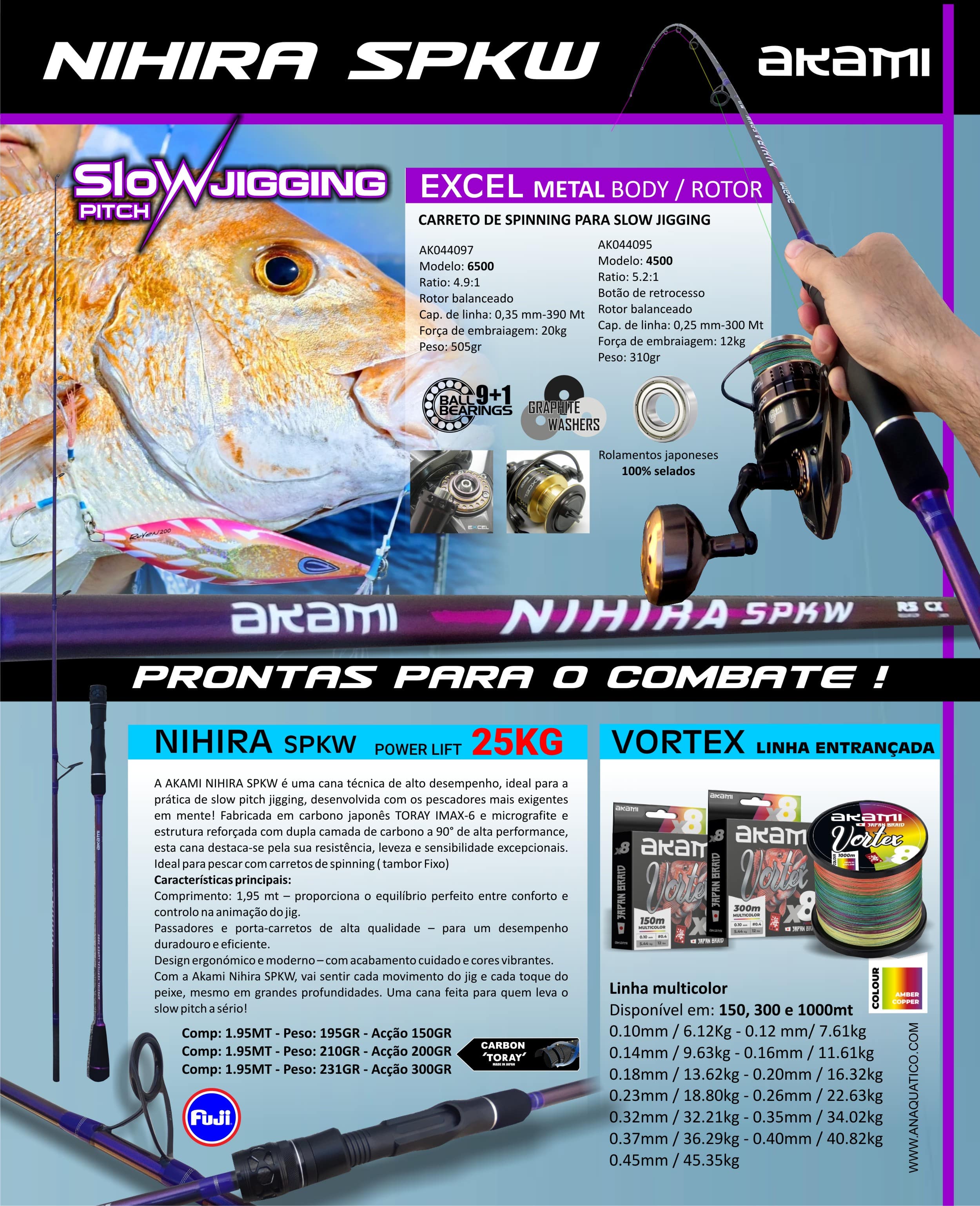 Cana Akami Nihira SPKW 1,95m para slow pitch jigging com carreto spinning