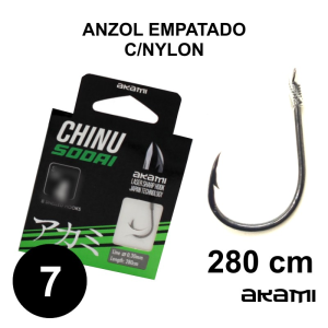 ANZOL AKAMI EMPATADO CHINU SODAI Nº 7 BLACK NICKEL - LINHA NYLON-  0.26mm - C/ 8 PCS
